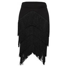 Womens Black Fringed Skirt Tassel High Waisted Bodycon Skirt Pencil Asymmetrical Latin Dance Skirt 2024 - buy cheap