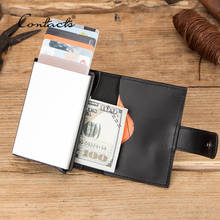 Contact's porta-cartão de visita couro genuíno, carteira masculina, cartão de crédito, caixa de alumínio, bloqueio rfid, bolsa de moedas pequena 2024 - compre barato