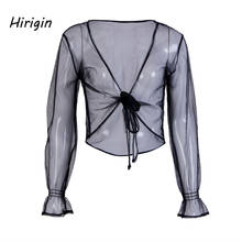 Blusa feminina black transparente preta, camisa feminina manga comprida renda frontal 2024 - compre barato