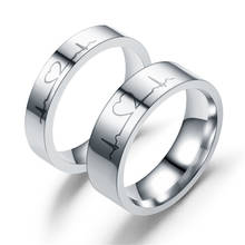 Anéis punk legais de coração, eletrocardiograma, cor prata, aço inoxidável, para casais, joias, presente, alta qualidade 2024 - compre barato