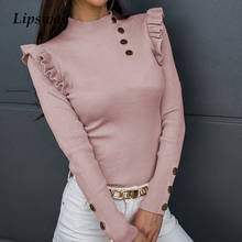 Blusa feminina manga longa lisa, camisa elegante com gola v para outono e inverno, casual e botão 2024 - compre barato