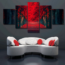 Arte Artístico de pared en lienzo, 5 piezas, pinturas de hermoso bosque rojo, Mural moderno, carteles, imagen de paisaje de árbol, decoración del suelo 2024 - compra barato