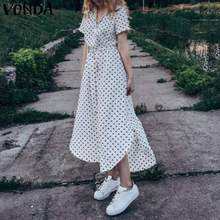 VONDA 2020 Women Long Maxi Dress Summer Vintage Short Sleeve Loose Beach Sundress Plus Size Casual Bohemian Vestidos S-5XL Robe 2024 - buy cheap