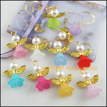 20 New Dancing Angel Charms Mixed Acrylic Gold Color Wings Pendants 21.5x26mm 2024 - buy cheap