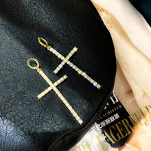 Exknl-pendientes de gota con forma de cruz para mujer, aretes largos de cristal estilo Hip hop, joyería coreana con perlas de imitación, Color dorado 2024 - compra barato
