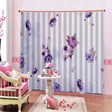 Cortinas decorativas con estampado de flores púrpuras, opacas 3D personalizadas para sala de estar, dormitorio, ventana de Hotel 2024 - compra barato