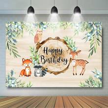 Fondo de cumpleaños de bosque, animales del bosque, Fondo de fiesta de bienvenida de bebé, palabras personalizadas, decoración de fiesta de cumpleaños para niños 2024 - compra barato