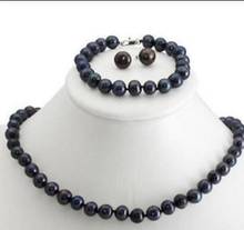 Free shipping  new hot 8-9mm Black Cultured Akoya Pearl Necklace 20inch Bangle Earring 2024 - buy cheap