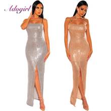 Sexy Sequines Spaghetti Strap Backless Evening Party Long Dress Women Elegant Bandage High Split Bodycon Maxi Dresses Vestidos 2024 - buy cheap