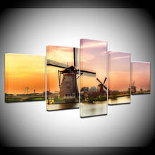 Canvas Painting Dutch factory Kinderdijk windmill 5 Pieces Wall Art Painting Modular Wallpapers Poster Print Home Decor 2024 - buy cheap