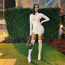 WJFZQM Long Sleeve Sexy Clubwear Skinny Party Dresses Autumn Solid Bodycon Garter Women Mini Dress With Stocking White Dress 2024 - buy cheap