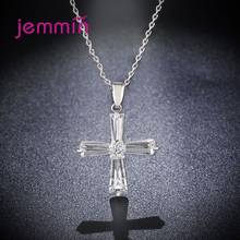 Popular 925 Sterling Silver Necklace Simple Clear Cubic Zircon Inlay Paved Cross Pendant/Chain Religious Style Hip Hop Jewelry 2024 - buy cheap