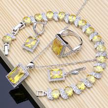 Square 925 Sterling Silver Jewelry Yellow Zircon Jewelry Sets For Women Earrings/Pendant/Necklace/Rings/Bracelet 2024 - buy cheap