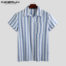 INCERUN Fashion Casual Shirt Men Striped Short Sleeve Lapel Breathable Chic Blouse Camisa Masculina Brand Shirts Men S-5XL 2022 2024 - buy cheap