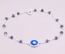 New Pure 925 Sterling Silver Width 3mm Blue Crystal Beads Rolo Link Chain Bracelet 19cm 2024 - buy cheap