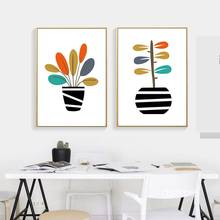 Cuadro de dibujos animados de estilo moderno nórdico para decoración de sala de estar, carteles de plantas coloridas y creativas, lienzo artístico, pintura sin marco 2024 - compra barato