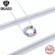 BISAER Rianbow Zircon Wreath Necklace 925 Sterling Silver Lucky Flower Long Chain Link For Women Colorful Jewelry EFN178 2024 - buy cheap