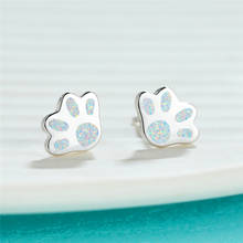 Simple Female White Blue Opal Stone Earring Rose Gold Silver Color Wedding Earrings Cute Cat Paw Small Stud Earrings For Women 2024 - buy cheap