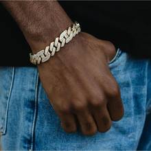 Pulseira masculina e feminina, corrente de 2021 a 15mm de largura, bracelete tipo hip hop cubano com fecho de zircônia cúbica, 5a 2024 - compre barato