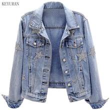 2021 Autumn New Fashion Hot Drilling Stars Denim Jacket Women Slim Long-Sleeved Short Jeans Coat 2024 - buy cheap