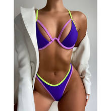Conjunto de Bikini con aros para mujer, traje de baño brasileño con Tanga, Trikini triangular, Push-up, 2021 2024 - compra barato