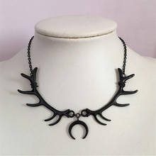 New Gothic Women Antlers Necklace Black Horn Crescent Moon Emo Grunge Pendant Creepy Statement Jewelry Gift Punk Gorgeous Charm 2024 - buy cheap