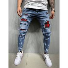 ripped jeans men Elasticity Slim Fit Skinny denim trousers male fashion Streetwear patchwork mens jeans Hip hop 2024 - buy cheap