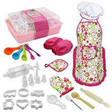Kids Chef Hat Apron Mitt Food Mold Spoon Whisk Pretend Play Baking Tool Toy Set 2024 - buy cheap