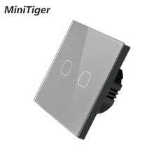 Minitiger EU/UK Standard AC 220-250V White Luxury Glass Panel 2 gang 1 way Touch Wall Sensor Light Switch 2024 - buy cheap