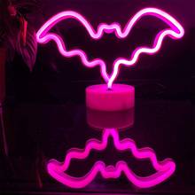 Pink Neon Lamp LED Cute Neon Signs Bat Shape USB/Battery Powered Neon Night Light with Base Stand Cute Table Light for Children 2024 - buy cheap