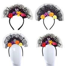 Day of The Dead Spiderweb Headband Flower Skull Lace Halloween Cosplay Hair Hoop F3MD 2024 - buy cheap