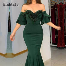 Eightale árabe vestidos de noite com pena querida mangas curtas chiffon verde sereia vestido de baile longo formal festa de casamento 2024 - compre barato