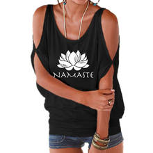 Namaste-Camiseta estampada de manga corta para mujer, ropa Sexy con hombros descubiertos y cordones, cuello redondo, holgada 2024 - compra barato