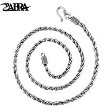 ZABRA Vintage Real 925 Sterling Silver Twist Necklace Men Width 4mm Long 55cm Chain Punk Retro Style Biker Jewelry For Mens 2024 - buy cheap