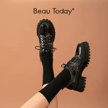 Beauté botas femininas de couro bovino, sapatos de plataforma feminina de renda com dedo redondo, rebite casual para primavera e outono 21846 2024 - compre barato