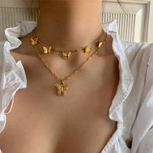 Fashion Trendy Gold Women Fashion Butterfly Pendant Double Layer Necklace Statement Choker Necklace for Women Jewelry Gifts New 2024 - buy cheap