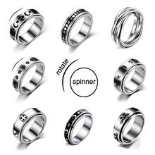 Мужское/женское кольцо с спиннером, из нержавеющей стали, черного цвета 2024 - купить недорого