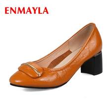 ENMAYLA Round Toe  Genuine Leather  Slip-On  Zapatos Mujer Tacon  Sexy Heels  Square Heel Shallow high heels  women shoes 2024 - buy cheap