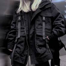 NiceMix Корейская уличная одежда Harajuku черная джинсовая куртка негабаритных карманов женские джинсовые куртки свободные BF винтажные повседневные пальто 2024 - купить недорого