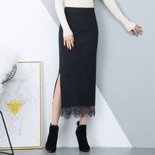 Women's split bag hip skirt fashion knitted wool in the long section high waist temperament skirt autumn and winter new 2024 - buy cheap