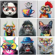 Óculos de pintura de animais diamante para adultos panda frango macaco redondo completo kit de ponto de cruz bordado decoração para casa 2024 - compre barato