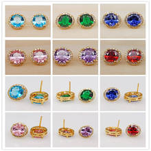 RLOPAY Fashion Women's earrings Jewelry  Gold Filled Stone Crystal Round Zircon Earring For Women Luxury Stud Earrings For Gift 2024 - buy cheap