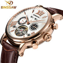 Relógio mecânico automático masculino limitado, relógio de couro da moda casual da marca, relógio da semana dourado 2024 - compre barato
