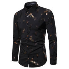 2020 camisa de impressão de bronzeamento brilhante dos homens do preto casual botão para baixo do vestido 2024 - compre barato