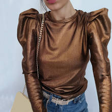 Fashion Autumn Spring Gold Velvet Puff Long Sleeve Blouse Casual Shirt Women Spring O Neck Slim Fit Tops Fashion Streetwear New 2024 - buy cheap