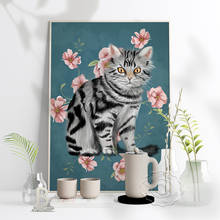 Aquamarine Blue Cat Flower Retro Poster Animal Plant Art Prints Nordic Style Funny Vintage Art Home Kids Room Decoration Gift 2024 - buy cheap