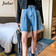 Jielur Chic 2021 Summer Loose Short Jeans Women Blue New Femme Korean Slim Trousers Solid Color High Waist Jeans Denim Shorts 2024 - buy cheap
