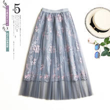 Ball Gown Skirt Women 2022 Spring Summer Tulle Skirts Embroidery  Lace Long Mesh Skirt Slim Elastic High Waist Floral Skirts 2024 - buy cheap