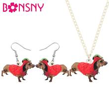 Bonsny Acrylic Christmas Costume Dachshund Dog Jewelry Set Drop Dangle Animal Earrings Necklace For Women Girls Teen Charms Gift 2024 - buy cheap