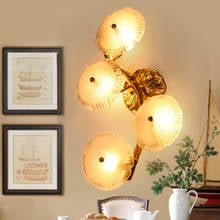 Living room bedroom American style copper wall lamp hotel corridor villa banquet hall art creative lotus leaf mushroom bedside 2024 - buy cheap